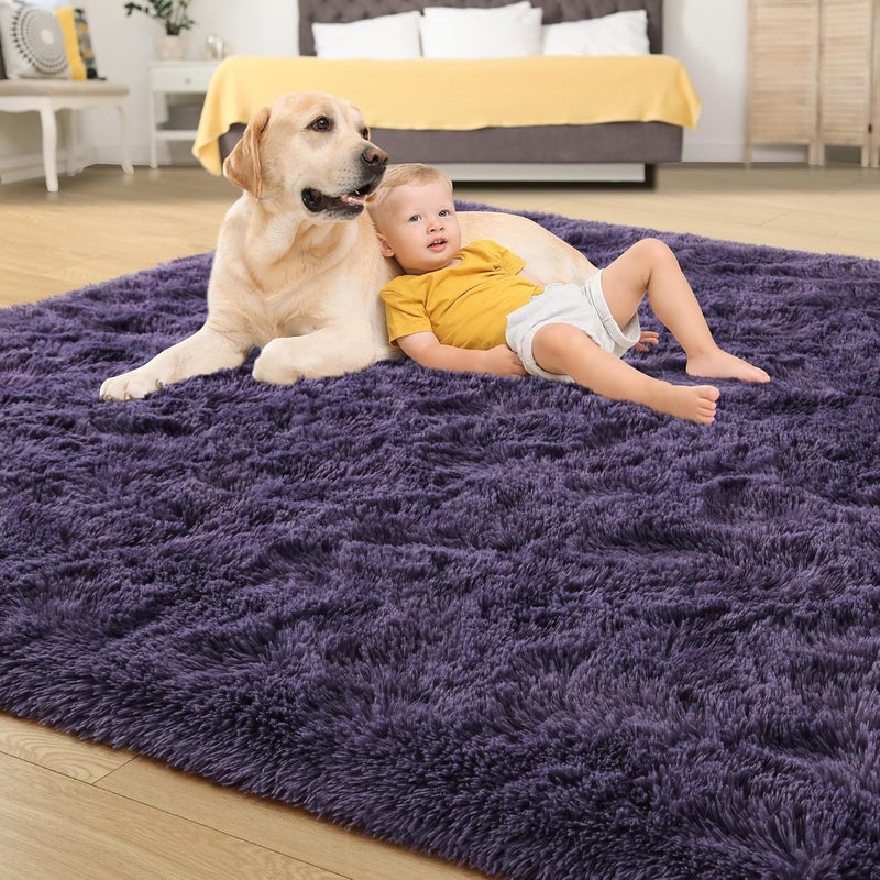 Tepook Super Soft Fluffy Rug for Bedroom, Modern Shaggy Fuzzy Kids Rugs for Living Room, Plush Indoor Nursery Home Decor Dorm Carpet with Non-Slip Bottom, Gray Purple, 4 X 6 Feet - Image 4